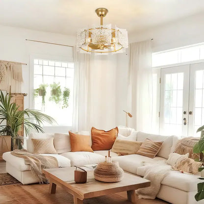 Luxury Glass Ceiling Fan Chandelier | Reversible Gold Fandolier