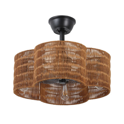 Rustic Rattan Fandelier with Light | Black Vintage Ceiling Fan