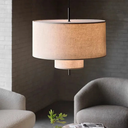 Modern Fabric Drum Pendant Light | Boho Wicker Hanging Lamp