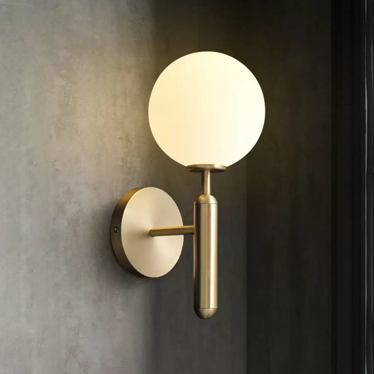 Brass Globe Wall Sconce | Modern Brass Milk Glass Vanity Light
