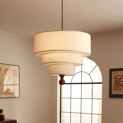 Tiered Fabric Drum Pendant Light | 3-Tier Japandi Chandelier