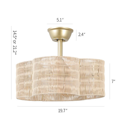 Rattan Fandelier with Light | Flower Shaped Boho Ceiling Fan