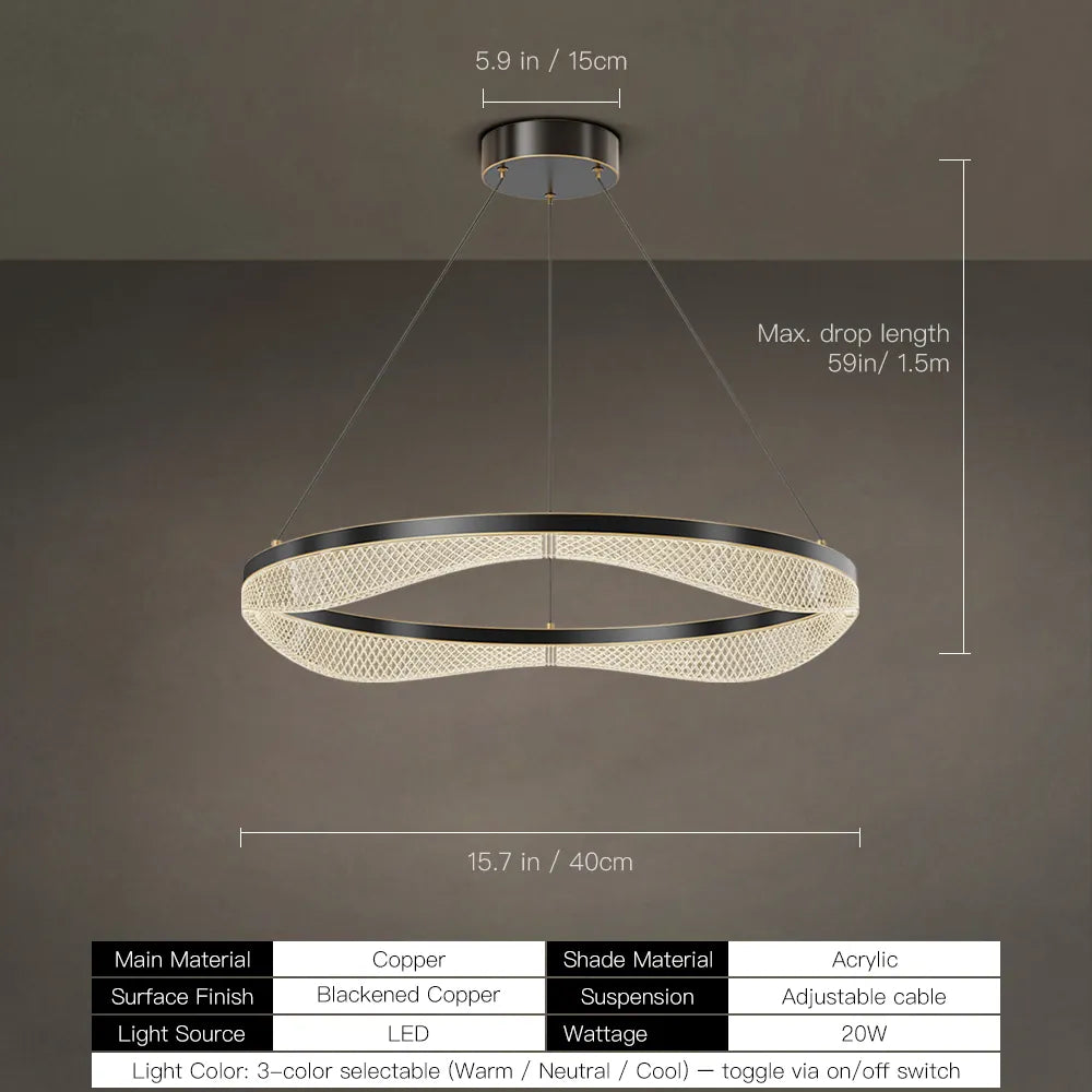 15.7 inch acrylic LED chandelier, 20W, 59 inch adjustable drop
