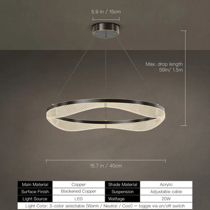 15.7 inch acrylic LED chandelier, 20W, 59 inch adjustable drop