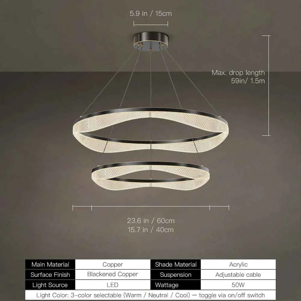 Two Tier Ring Chandelier with Acrylic LED Diffuser for Dining