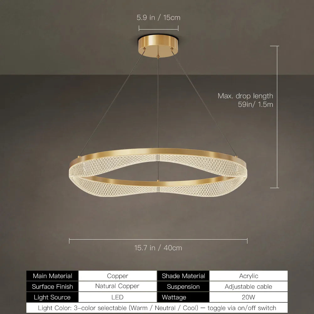 Gold Ring Chandelier with Acrylic LED Diffuser for Dining Room