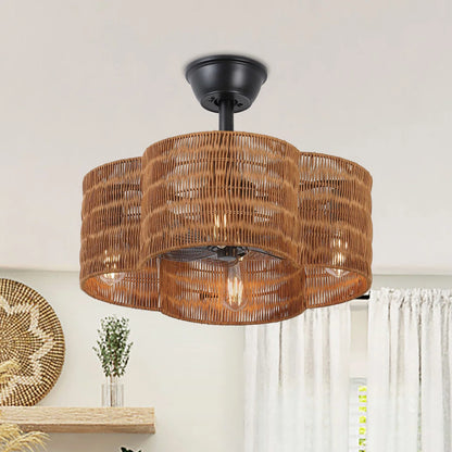 Rustic Rattan Fandelier with Light | Black Vintage Ceiling Fan