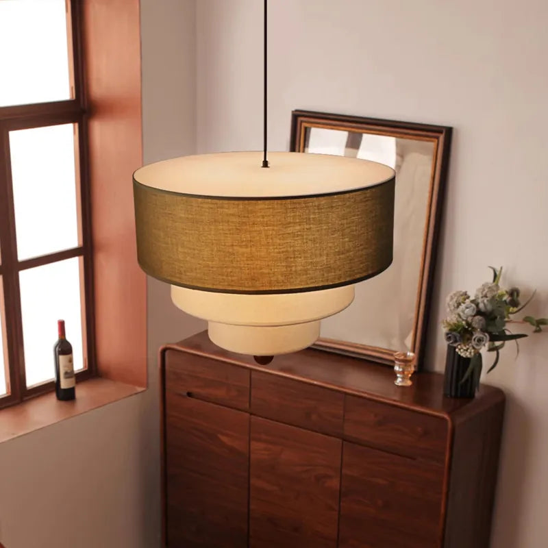 Tiered Fabric Drum Pendant Light | 3-Tier Japandi Chandelier