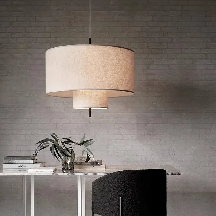 Modern Fabric Drum Pendant Light | Boho Wicker Hanging Lamp