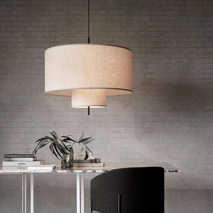Modern Fabric Drum Pendant Light | Boho Wicker Hanging Lamp