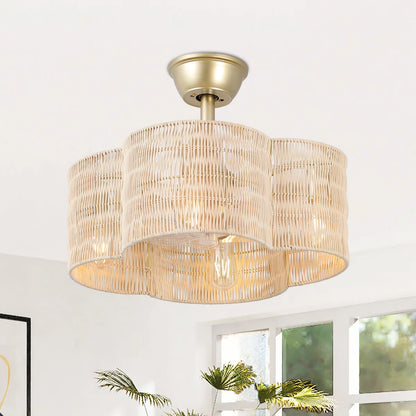Rattan Fandelier with Light | Flower Shaped Boho Ceiling Fan