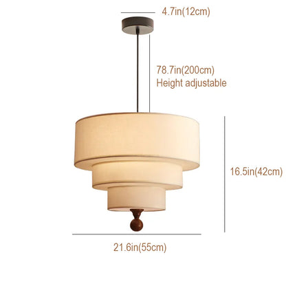 Tiered Fabric Drum Pendant Light | 3-Tier Japandi Chandelier