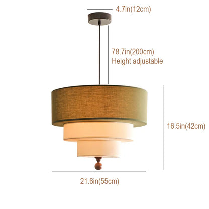 Tiered Fabric Drum Pendant Light | 3-Tier Japandi Chandelier