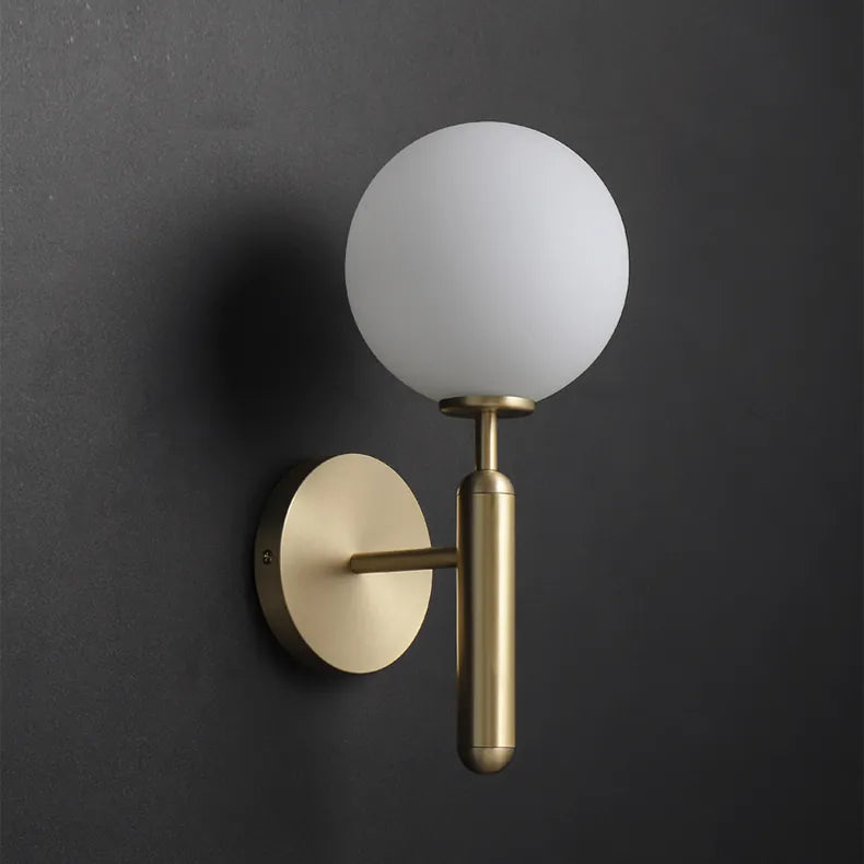 Brass Globe Wall Sconce | Modern Brass Milk Glass Vanity Light