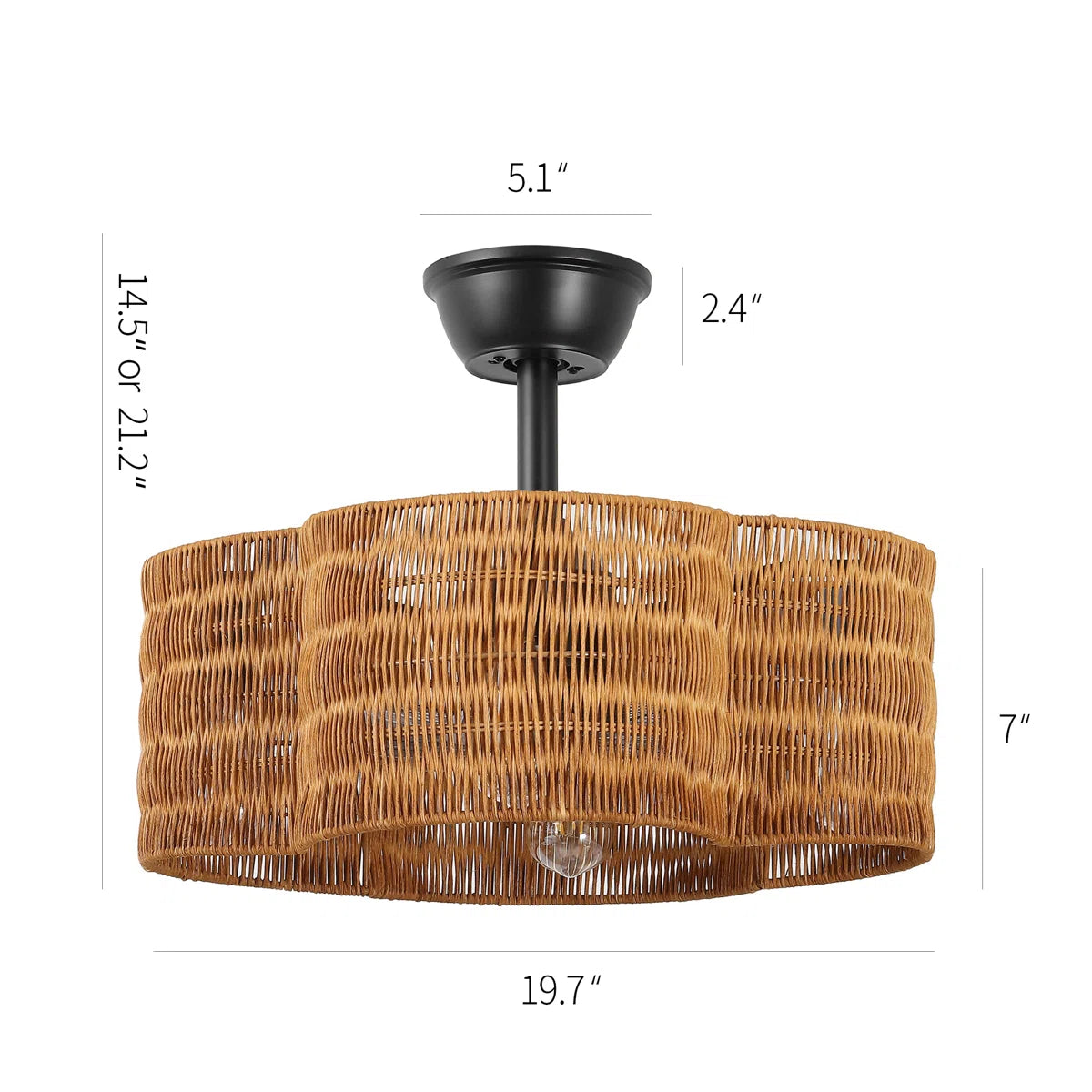 Rustic Rattan Fandelier with Light | Black Vintage Ceiling Fan