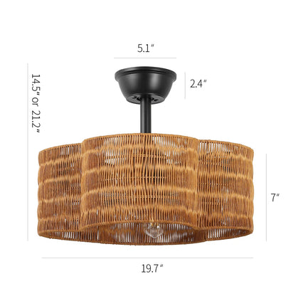 Rustic Rattan Fandelier with Light | Black Vintage Ceiling Fan