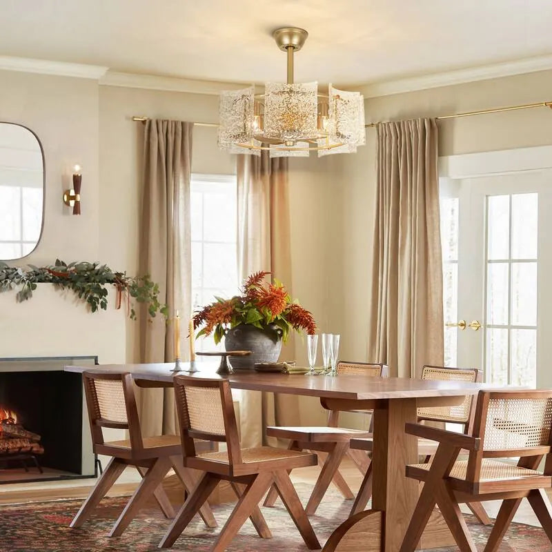 Luxury Glass Ceiling Fan Chandelier | Reversible Gold Fandolier