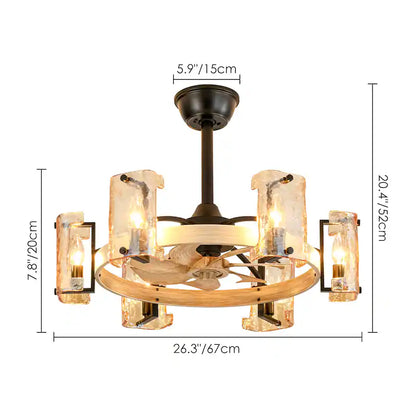 Rustic Farmhouse Wood Finish 6-Light Fandelier with Remote (26.4")
