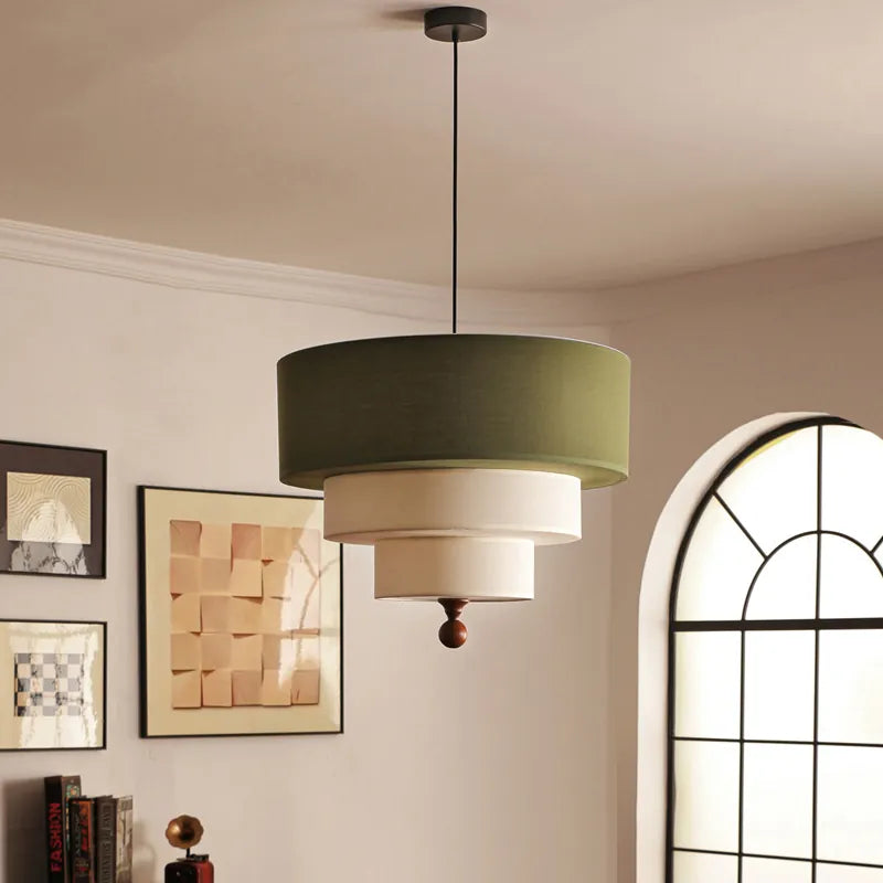 Tiered Fabric Drum Pendant Light | 3-Tier Japandi Chandelier