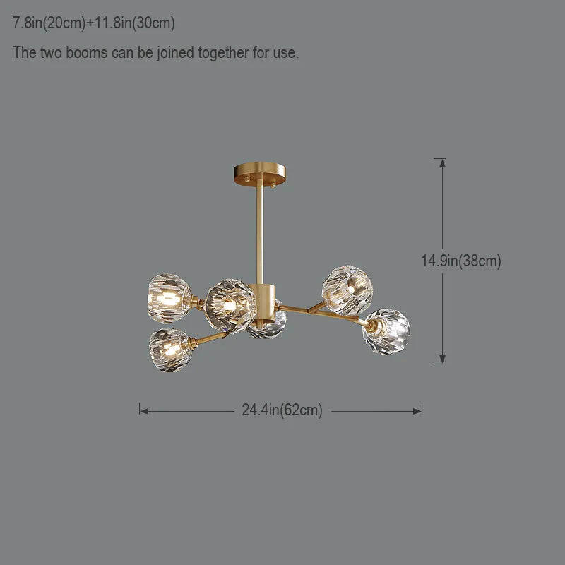 Modern Brass Crystal Sputnik Chandelier | Luxury Multi Light Fan