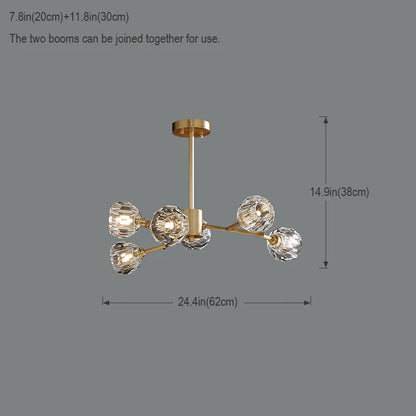 Modern Brass Crystal Sputnik Chandelier | Luxury Multi Light Fan