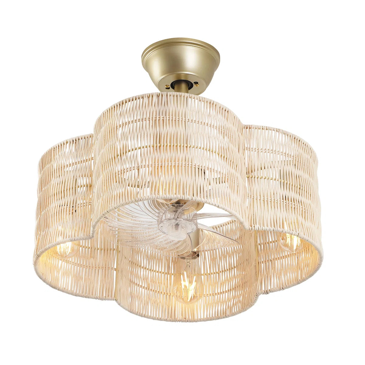Rattan Fandelier with Light | Flower Shaped Boho Ceiling Fan