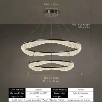 Two Tier Ring Chandelier with Acrylic LED Diffuser for Dining