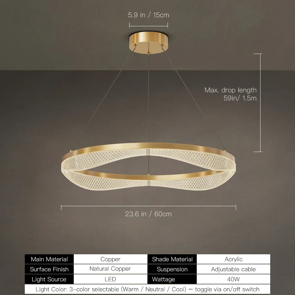 Gold Ring Chandelier with Acrylic LED Diffuser for Dining Room
