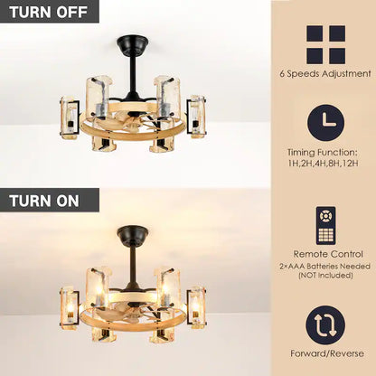 Rustic Farmhouse Wood Finish 6-Light Fandelier with Remote (26.4")