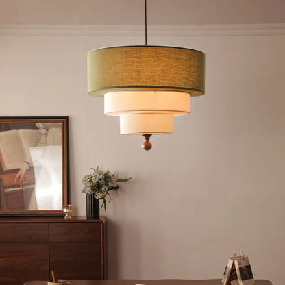Tiered Fabric Drum Pendant Light | 3-Tier Japandi Chandelier
