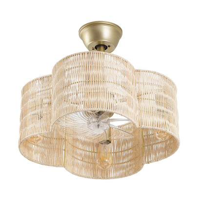 Rattan Fandelier with Light | Flower Shaped Boho Ceiling Fan