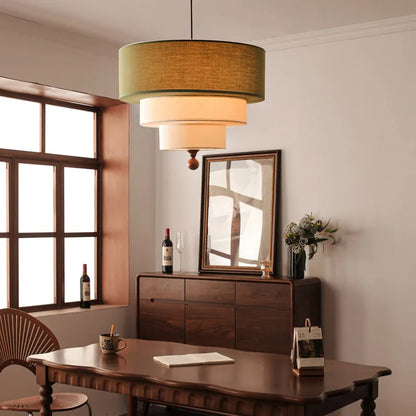 Tiered Fabric Drum Pendant Light | 3-Tier Japandi Chandelier