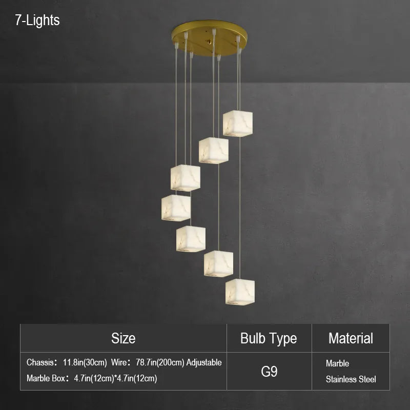 Natural Alabaster Pendant Light | Luxury Spiral Cube Chandelier