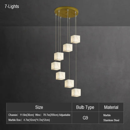 Natural Alabaster Pendant Light | Luxury Spiral Cube Chandelier