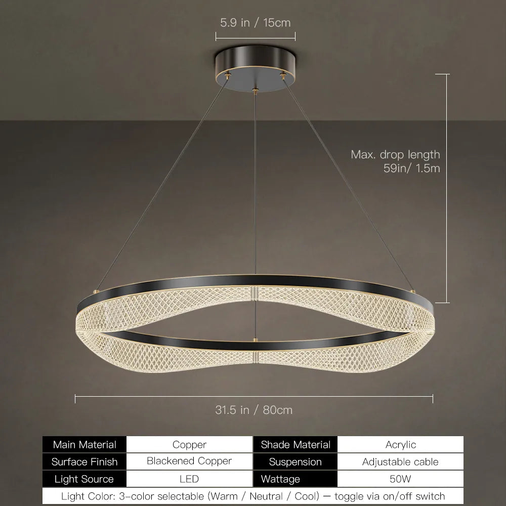 31.5 inch black gold LED ring chandelier, 50W, adjustable cable