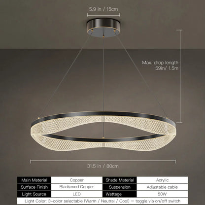 31.5 inch black gold LED ring chandelier, 50W, adjustable cable
