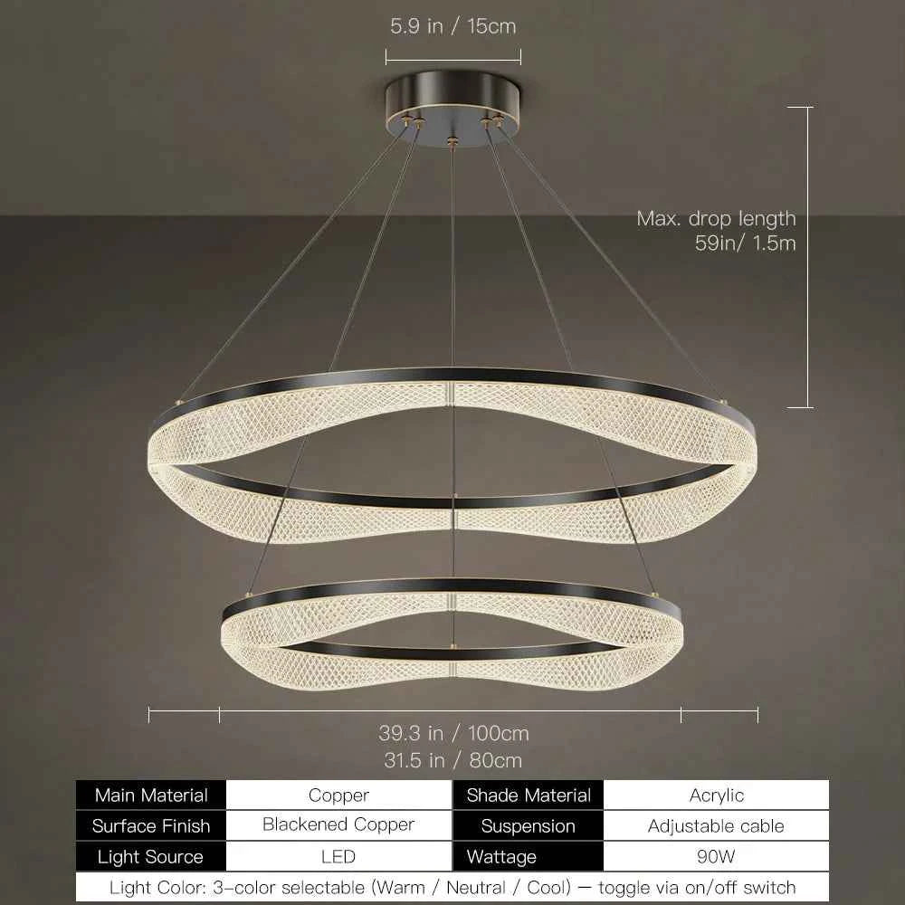 Two Tier Ring Chandelier with Acrylic LED Diffuser for Dining