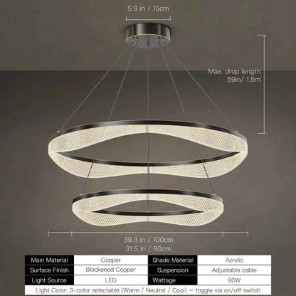 Two Tier Ring Chandelier with Acrylic LED Diffuser for Dining