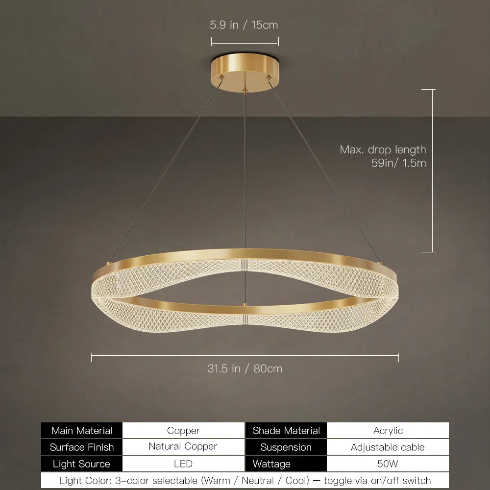 Gold Ring Chandelier with Acrylic LED Diffuser for Dining Room