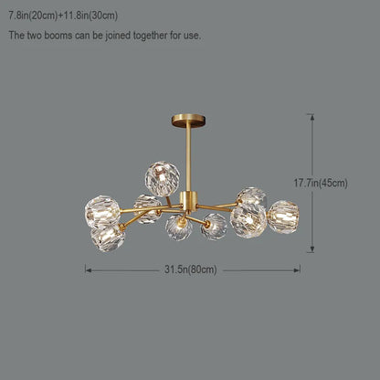 Modern Brass Crystal Sputnik Chandelier | Luxury Multi Light Fan