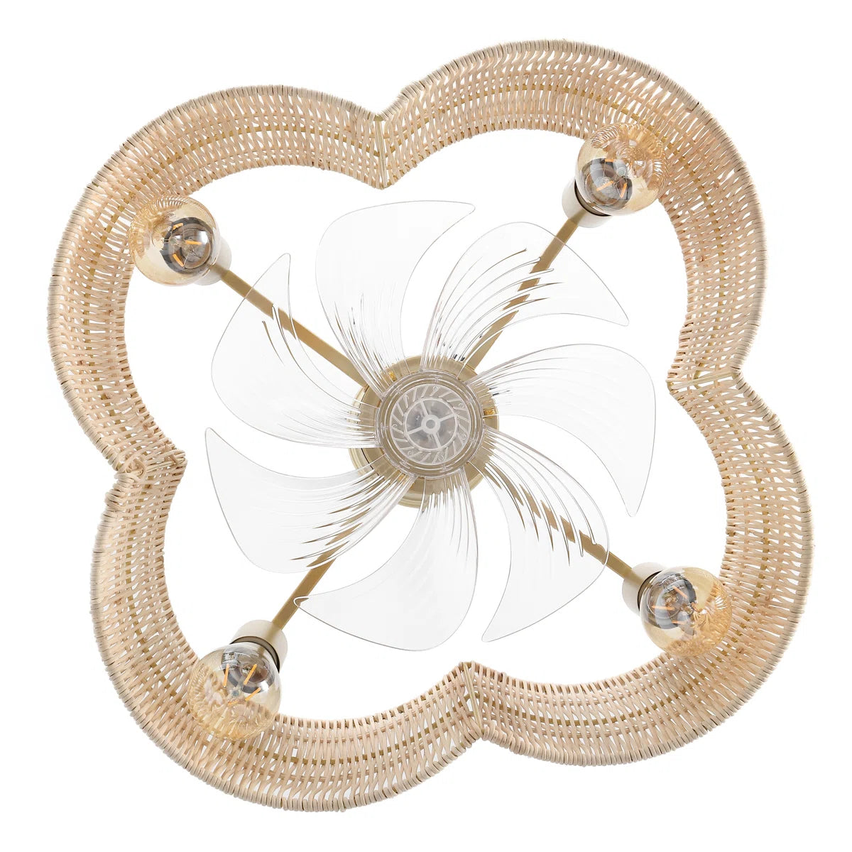 Rattan Fandelier with Light | Flower Shaped Boho Ceiling Fan