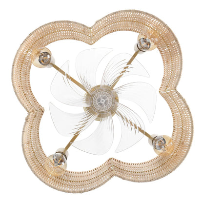 Rattan Fandelier with Light | Flower Shaped Boho Ceiling Fan