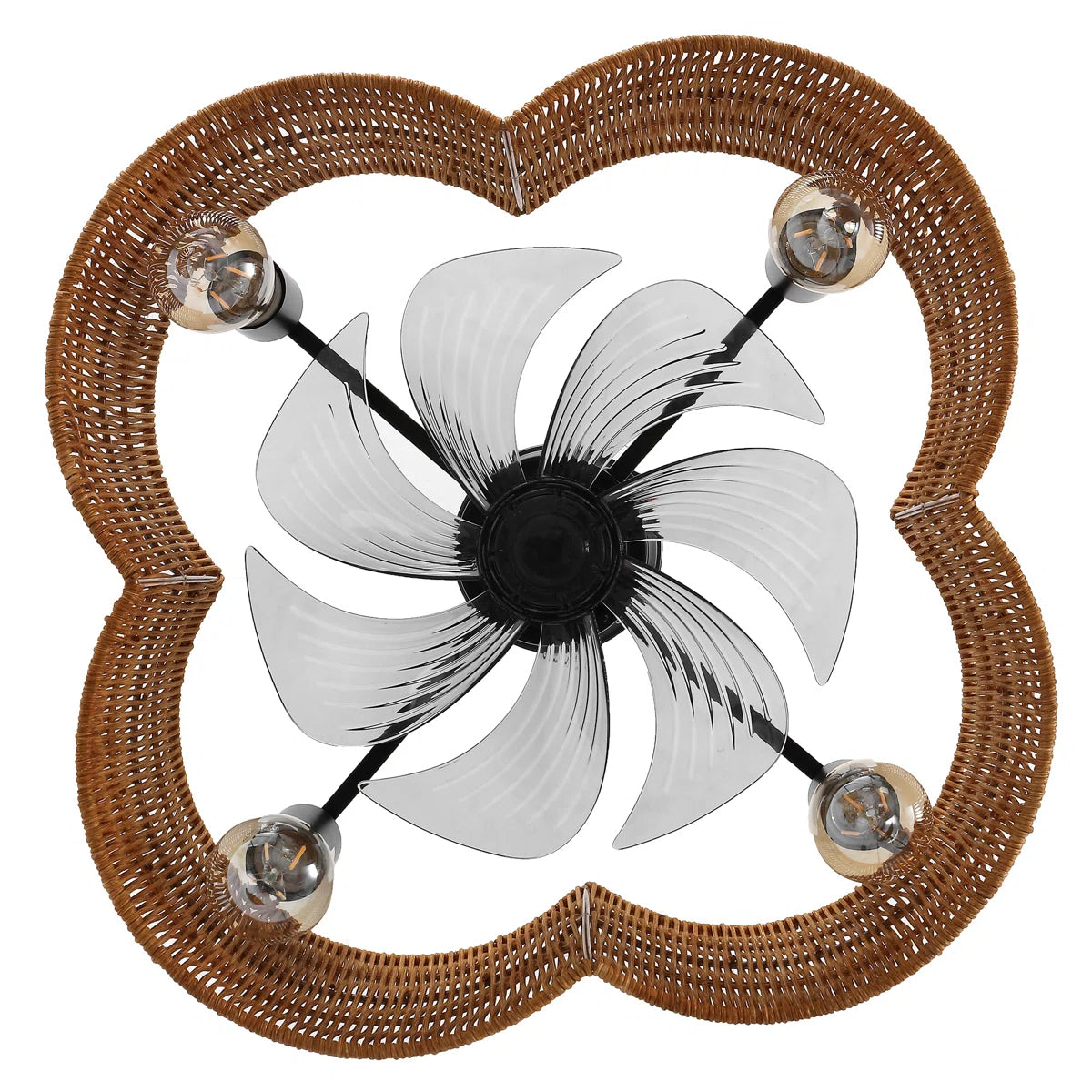 Rustic Rattan Fandelier with Light | Black Vintage Ceiling Fan