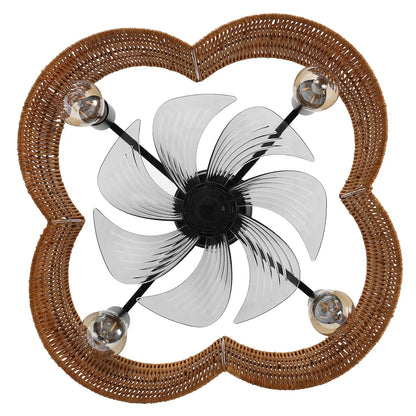 Rustic Rattan Fandelier with Light | Black Vintage Ceiling Fan