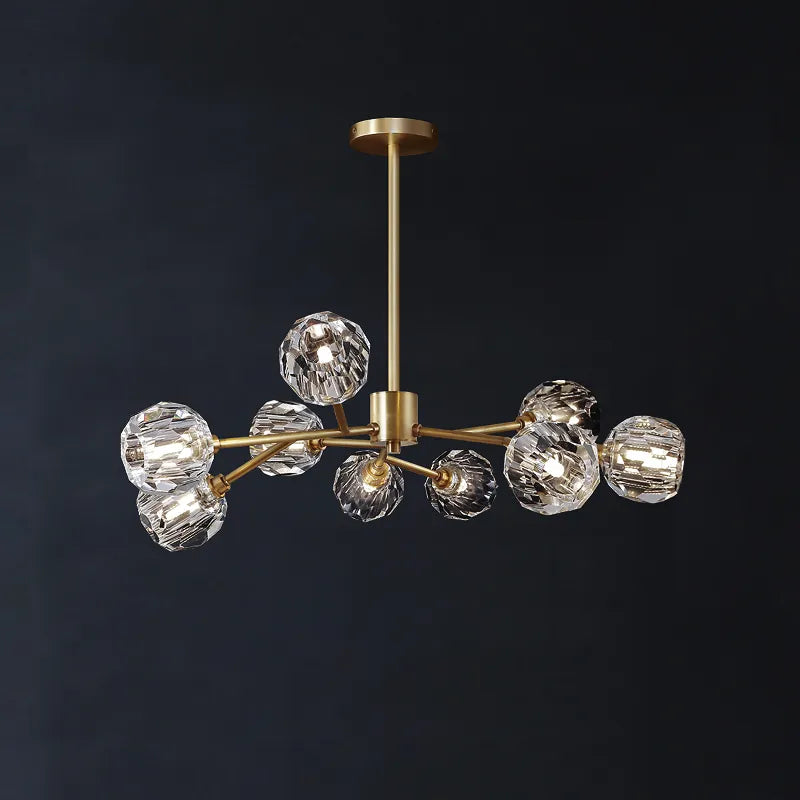 Modern Brass Crystal Sputnik Chandelier | Luxury Multi Light Fan