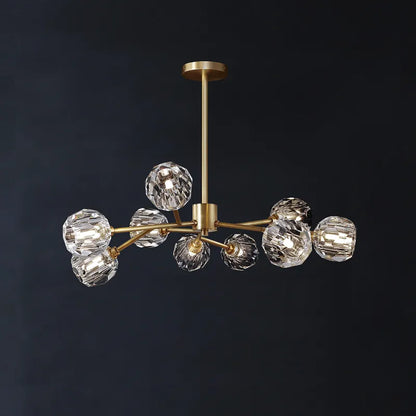 Modern Brass Crystal Sputnik Chandelier | Luxury Multi Light Fan