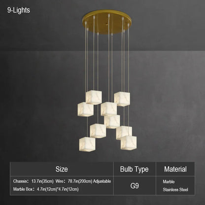 Natural Alabaster Pendant Light | Luxury Spiral Cube Chandelier