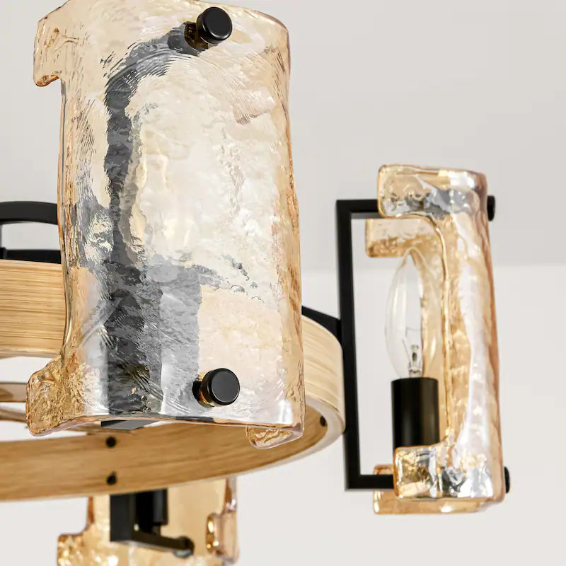 Rustic Farmhouse Wood Finish 6-Light Fandelier with Remote (26.4")