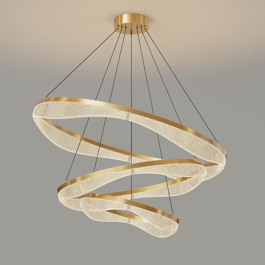 Three Tier Gold Chandelier with Acrylic LED Rings for Foyer
