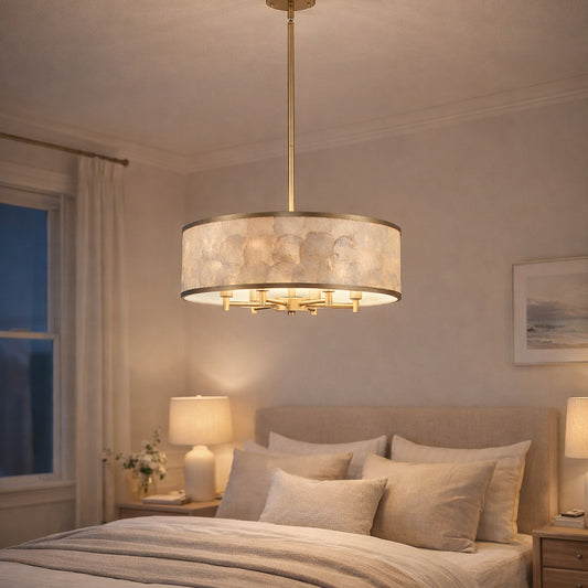 19.7“ Gold Capiz Shell Drum Chandelier for Dining Room Lighting